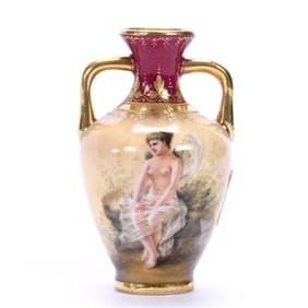 Miniature Vase, Two Handles, Royal Vienna Beehive Mark, Hand Painted Portrait Titled "Psyche"