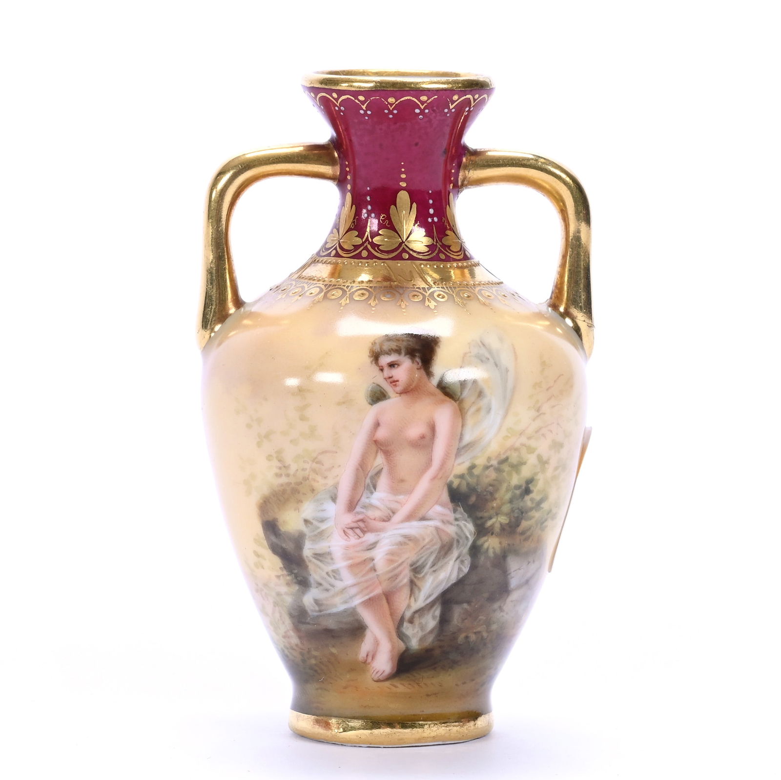 Miniature Vase, Two Handles, Royal Vienna Beehive Mark, Hand Painted Portrait Titled "Psyche" (1 of 3)