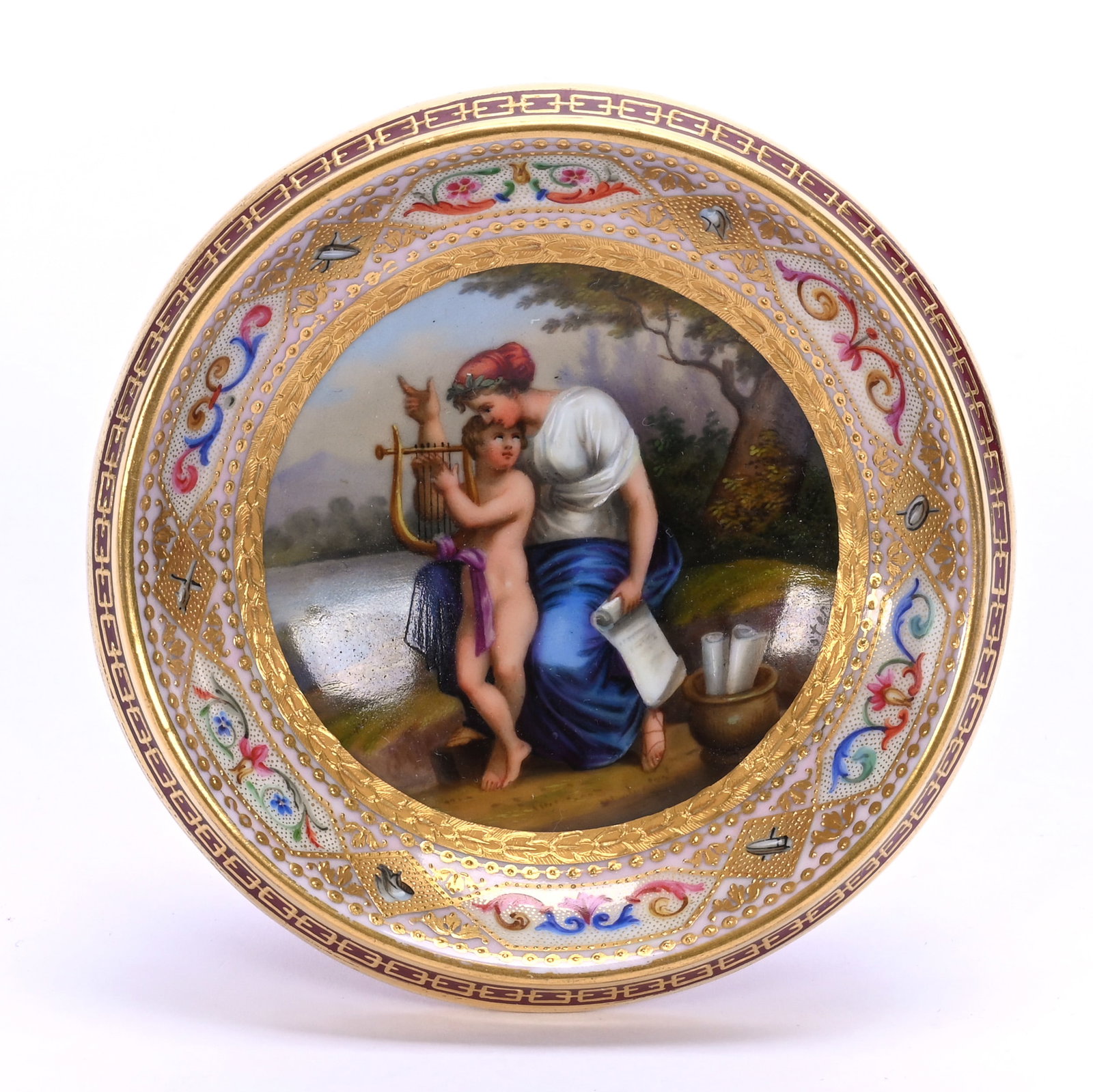 Pedestal Dish, Royal Vienna Beehive Mark, Hand Painted Scene Of Woman And Cherub With Lyre (1 of 3)