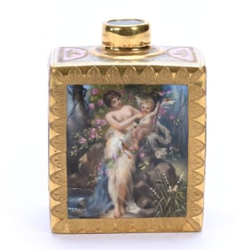 Square Vase, Royal Vienna Beehive Mark, Exceptional Scene Of Woman And Cherub Titled "Nymphe N Amor"