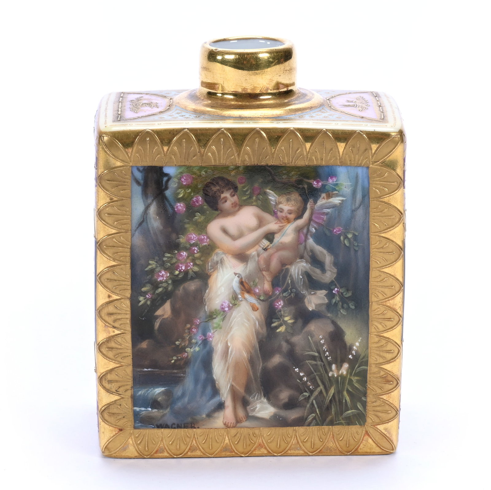 Square Vase, Royal Vienna Beehive Mark, Exceptional Scene Of Woman And Cherub Titled "Nymphe N Amor" (1 of 4)