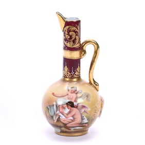 Ewer, Royal Vienna Beehive Mark, Hand Painted Scene Of Two Winged Creatures Titled "Amor Und Psyche"