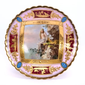 Compote, Royal Vienna Beehive Mark, Hand Painted Scene Of Woman On Cliff's Edge