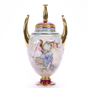 Covered Urn, Two Handles, Royal Vienna Beehive Mark