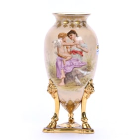 Pedestal Vase, Royal Vienna Beehive Mark, Hand Painted Scene Of Woman And Cherub