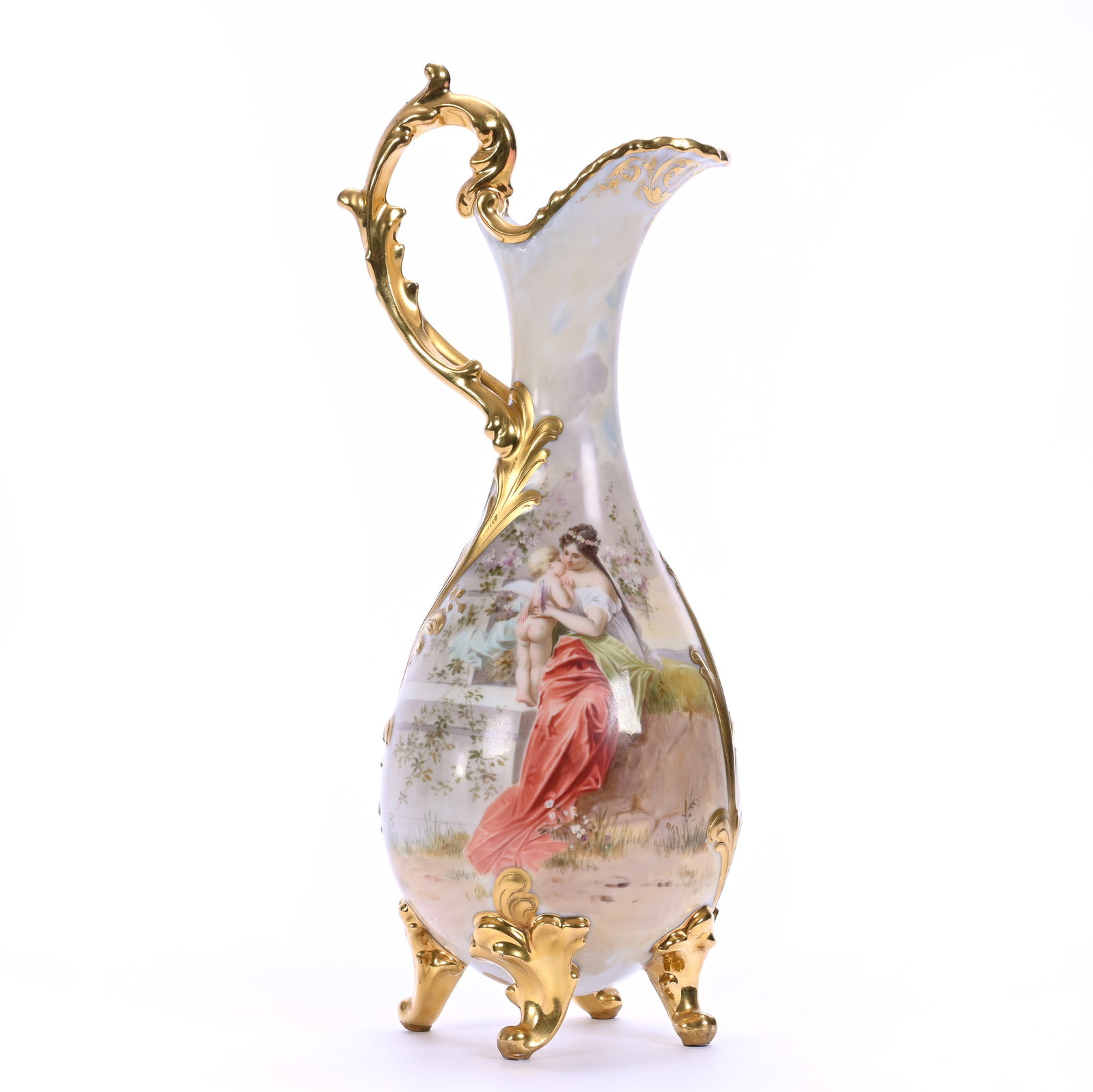 Footed Ewer, Royal Vienna Beehive Mark, Hand Painted Scene Of Two Cherubs Playing Cops (1 of 3)