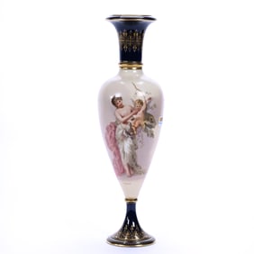 Pedestal Vase, Royal Vienna Beehive Mark, Hand Painted Scene Of Woman And Cherub
