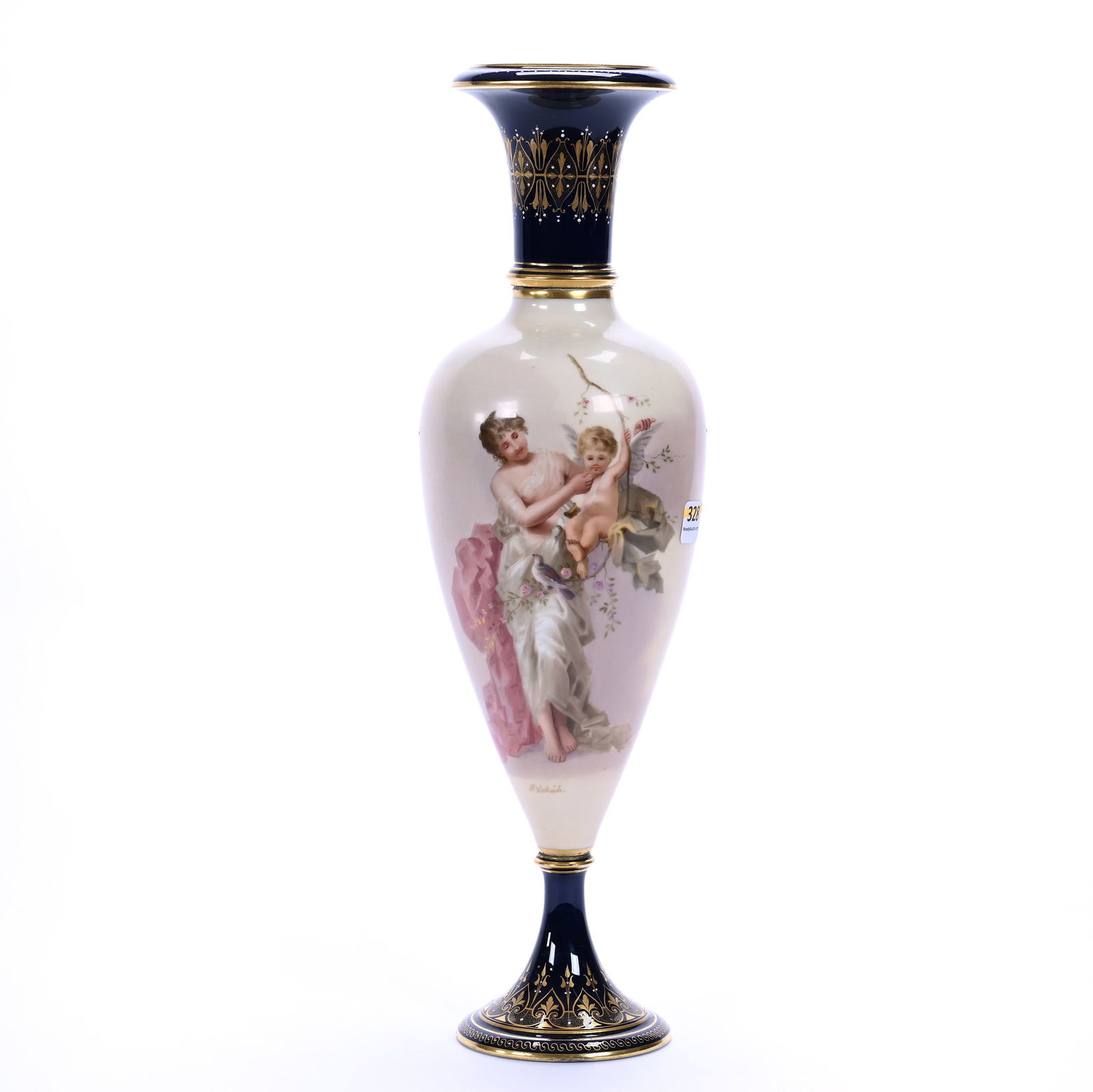 Pedestal Vase, Royal Vienna Beehive Mark, Hand Painted Scene Of Woman And Cherub (1 of 4)