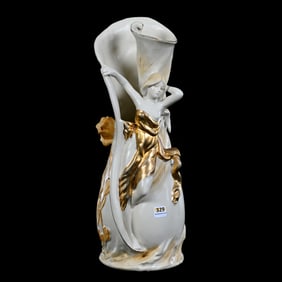 Vase, Figural Design In Style Of Royal Dux Art Nouveau, Fake Roseville Mark
