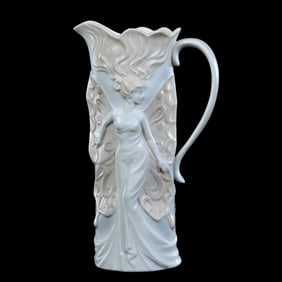 Pitcher, Unmarked Ceramic Embossed Butterfly Woman