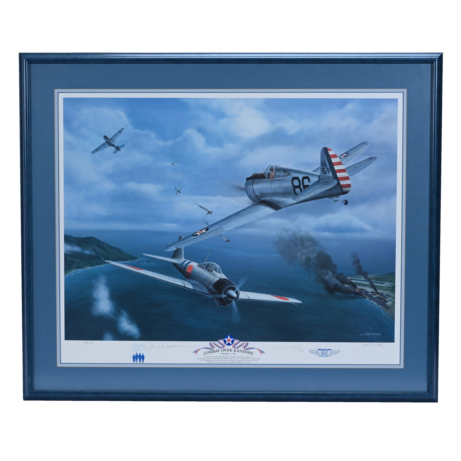 Artist Proof By J. Crandall Titled "Combat Over Kaneohe", Signed By Surviving Pearl Harbor (1 of 6)