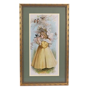 Framed Lithograph Print Titled "The Little Captive", Copyright 1897