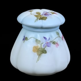 Covered Jar, Unmarked Mt. Washington - Blue & White Tones With Violet Decor
