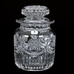Humidor, American Brilliant Cut Glass, Cut In Hobstar, Prism, Drape & Fan Motif