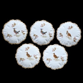 (5) Plates, Marked C.A. Limoges - White With Game Bird Scenic Decor
