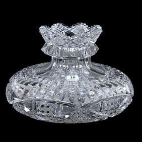 Flower Center, American Brilliant Cut Glass, Signed Libbey Ellsmere Pattern - Nice Example