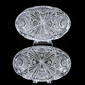 Pair Oval Relish Trays, American Brilliant Cut Glass, Wedgemere Pattern By Libbey