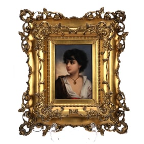 Dresden Porcelain Plaque, Hand Painted Scene Of Young Female, Artist Signed Wagner