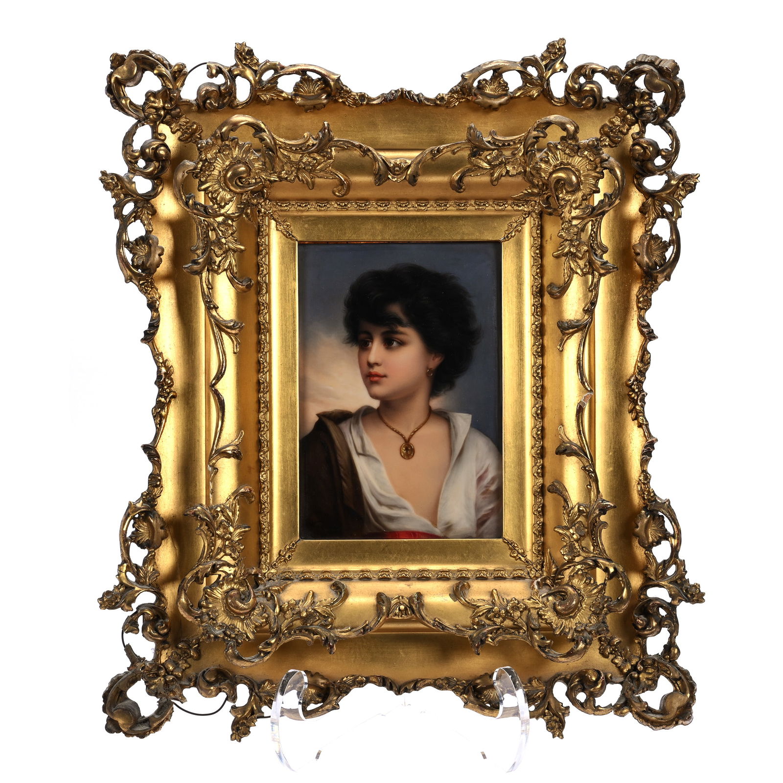 Dresden Porcelain Plaque, Hand Painted Scene Of Young Female, Artist Signed Wagner (1 of 6)