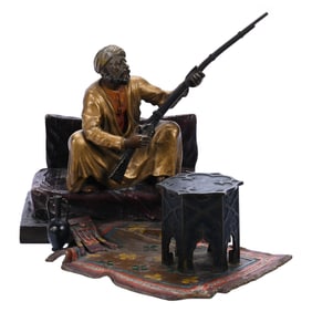 Vienna Figural Bronze Inkwell, Marked Bergman