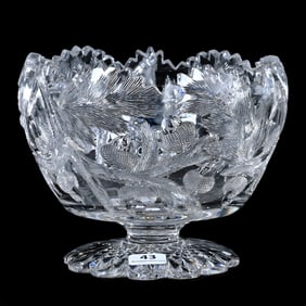 Pedestal Ice Tub, ABCG, Engraved Acorn Pattern Designed By W.C. Anderson For American Cut Glass