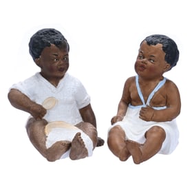 Pair Unmarked German Bisque Black Memorabilia Figurines