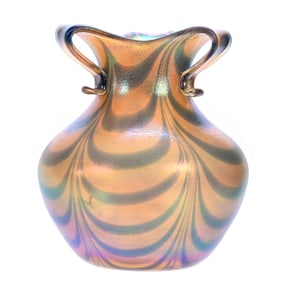 Three Handled Vase, Imperial Free Hand Art Glass