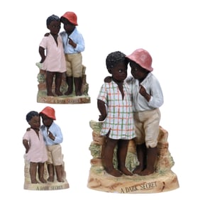 (3) Black Memorabilia Heubach Bisque Figural Groups Titled "A Dark Secret"