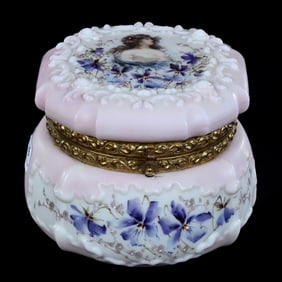 Jewel Box, Wavecrest Stamp Mark, Scroll & Ruffled Mold - Pink & White Tones - Portrait Decor!
