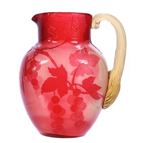 Water Pitcher, Signed Galle, French Cameo Art Glass