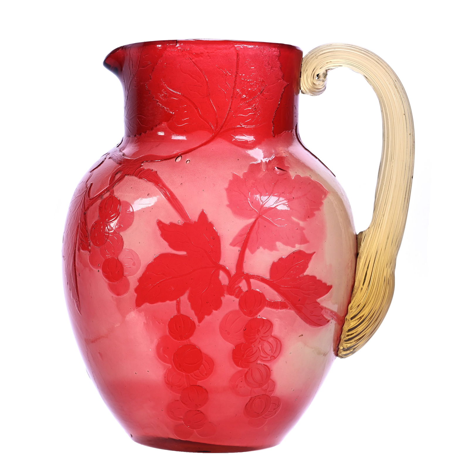 Water Pitcher, Signed Galle, French Cameo Art Glass (1 of 4)