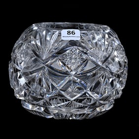 Rosebowl, American Brilliant Cut Glass,, Cut In Six Sections Of Hobstar, Crosscutting, Star & Fan Mo