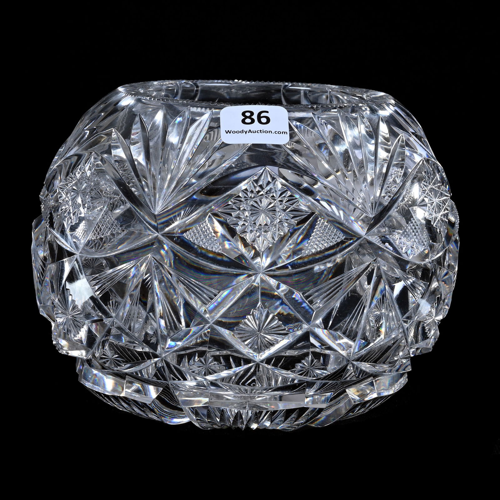 Rosebowl, American Brilliant Cut Glass,, Cut In Six Sections Of Hobstar, Crosscutting, Star & Fan Mo (1 of 3)