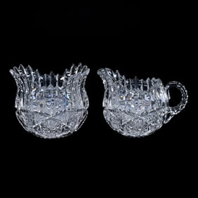 Creamer & Sugar, American Brilliant Cut Glass,, Signed Libbey Ellsmere Pattern