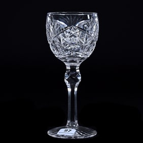 Wine Stem, American Brilliant Cut Glass,, Signed Libbey Ellsmere Pattern - Faceted Cut Knob Stem, Ra
