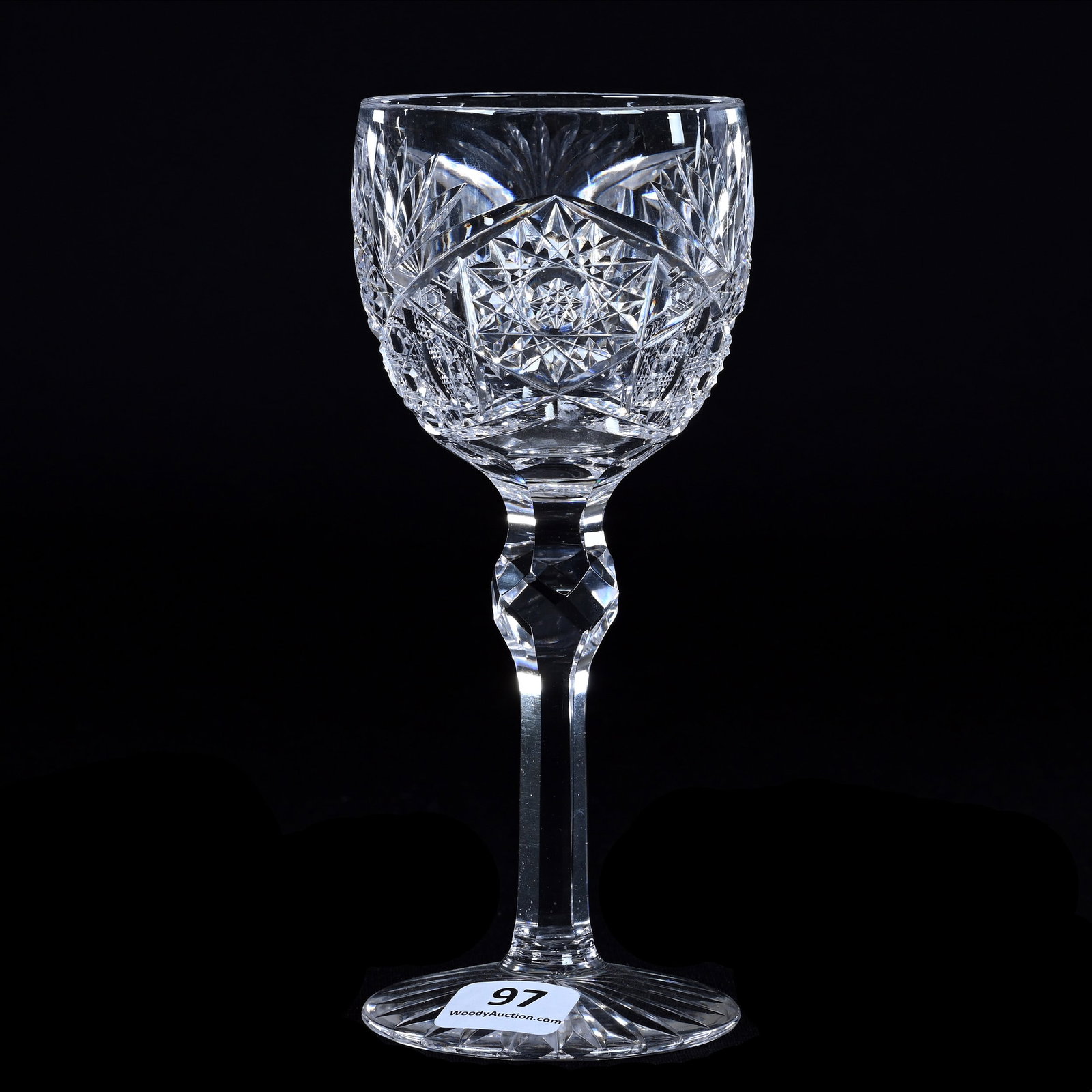 Wine Stem, American Brilliant Cut Glass,, Signed Libbey Ellsmere Pattern - Faceted Cut Knob Stem, Ra: Wine Stem, American Brilliant Cut Glass,, Signed Libbey Ellsmere Pattern - Faceted Cut Knob Stem, Ray Foot, 6.25" x 2.5", , Ed Kukla Estate Collection, MI