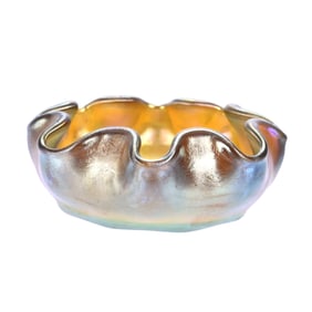 Salt Dip Signed LCT, Gold Iridescent Tiffany Art Glass