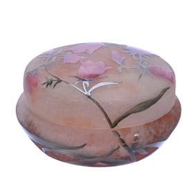 Round Covered Box Signed Daum Nancy French Cameo Art Glass