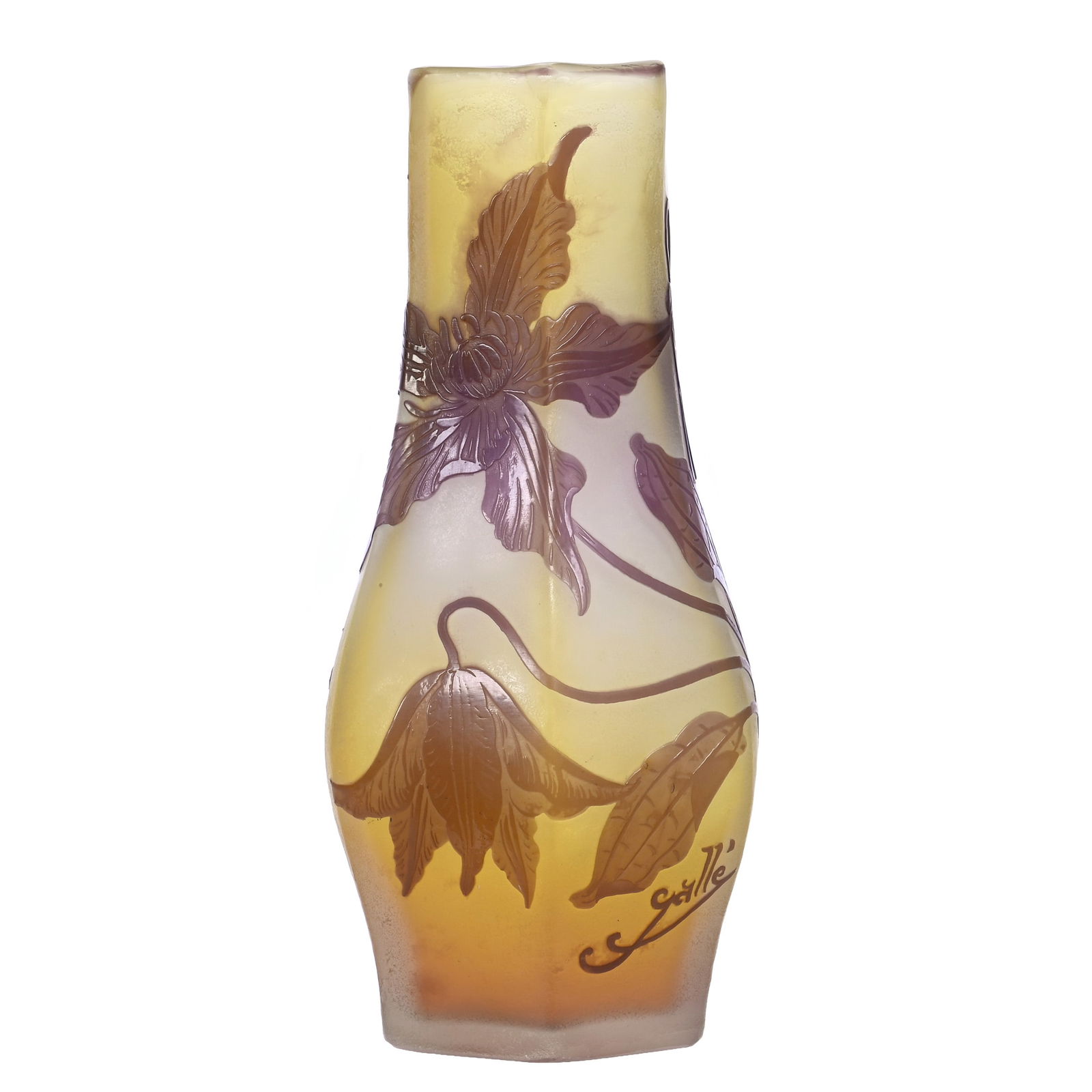 Vase, Six-Sided, Signed Galle French Cameo Art Glass (1 of 4)