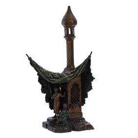 Vienna Figural Bronze Lamp, Marked Bergman