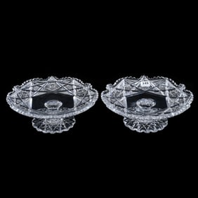 Pair Pedestal Pastry Trays, ABCG, Signed Libbey Colonna Pattern 