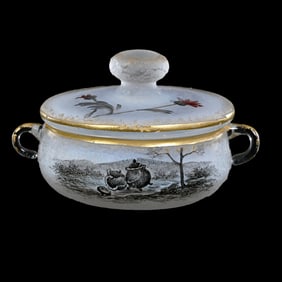 Miniature Covered Jar, Two Handles, Signed Daum Nancy French Cameo Art Glass