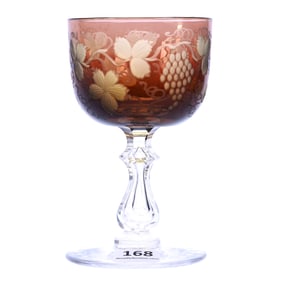 Wine Stem, BPCG, Amethyst Cut To Yellow, Engraved Vintage Decor
