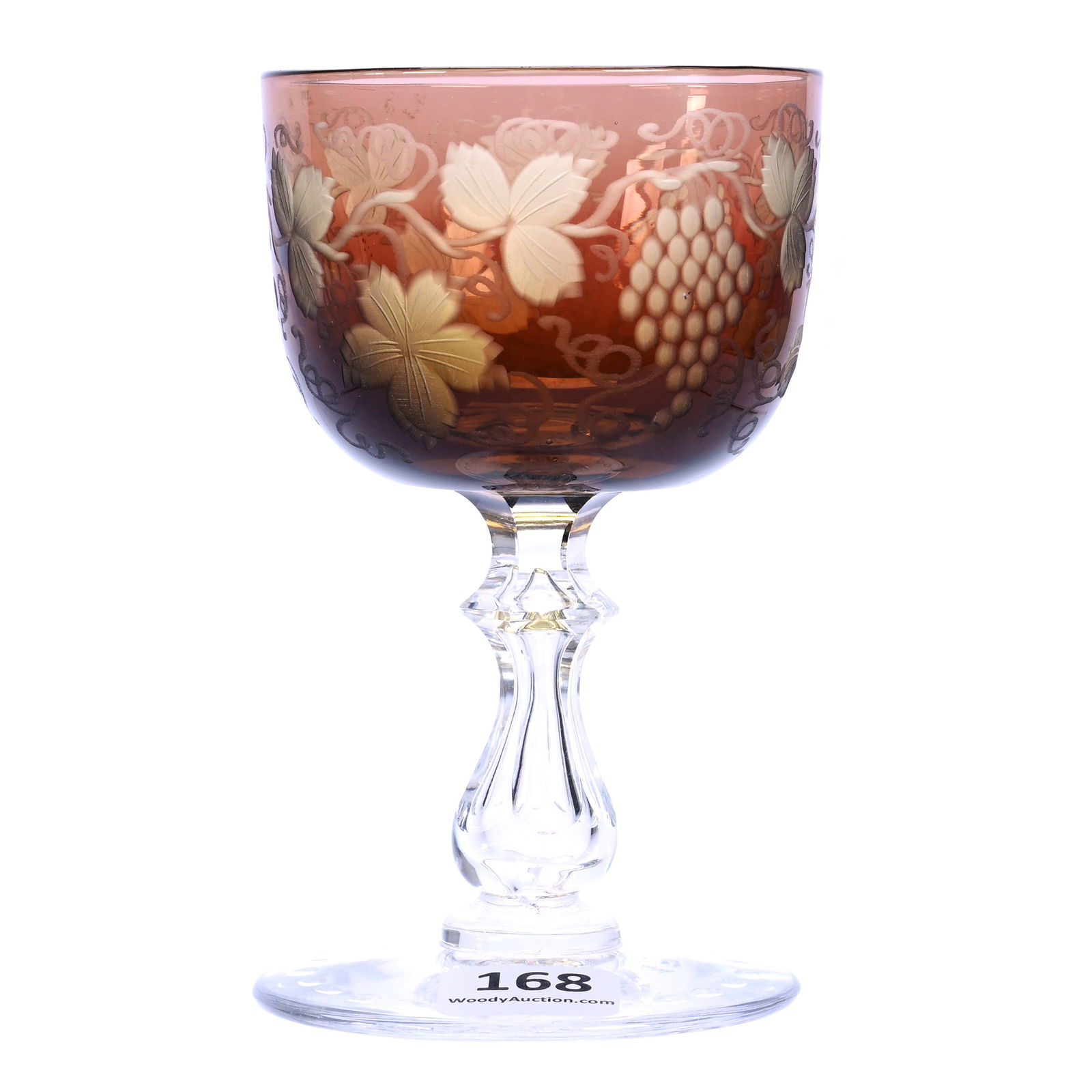 Wine Stem, BPCG, Amethyst Cut To Yellow, Engraved Vintage Decor: Wine Stem, BPCG, Amethyst Cut To Yellow, Engraved Vintage Decor, 4.5" x 2.75", Very Nice Quality, Joan Steskal Collection, CA