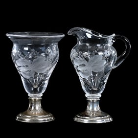 Pedestal Creamer & Sugar, ABCG, Signed Hawkes