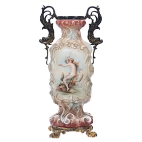 Two Handled Footed Vase, Unmarked Wavecrest