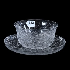 Finger Bowl & Underplate, BPCG, Finely Engraved Scroll & Rose Decor