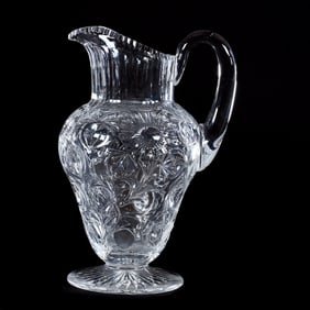 Pedestal Pitcher, ABCG, Unique Rock Crystal Style Of Floral Decor