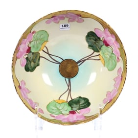 Bowl Marked Stouffer (Chicago Art Studio) Yellow And Blue Tones, Pink Floral Decor