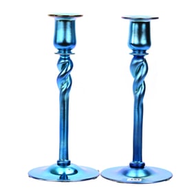 Pair Candlestick Holders, Marked Aurene #686 By Steuben